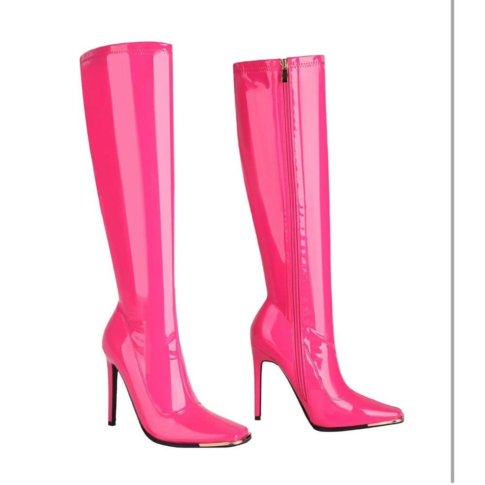 Pink Knee high Stiletto Patent Leather boots! Size 7. Brand new! Hot sexy - Picture 3 of 16